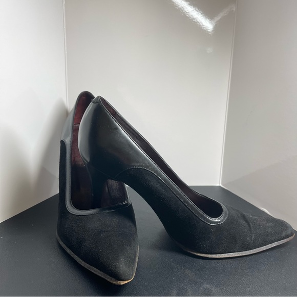 TOD'S Classic Black Suede Leather Trim Pumps Pointed Toe Slip On Heel Sz 37-US 7 - Picture 15 of 15